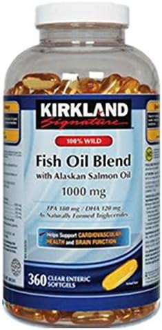  Kirkland Signature 100% Wild Fish Oil Blend with Wild Alaskan Salmon Oil 180 EPA 120 DHA 1000mg - 360 Enteric Softgels