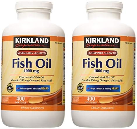  Kirkland Signature Natural Fish Oil Concentrate with Omega-3 Fatty Acids, 400 Softgels, White