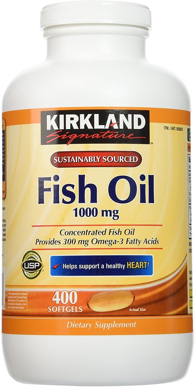  Kirkland Signature Natural Fish Oil Concentrate with Omega-3 Fatty Acids, 400 Softgels, White
