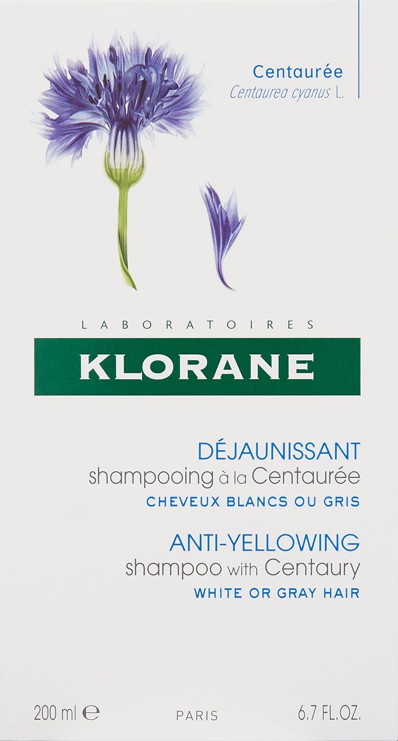  Klorane Anti -Yellowing Shampoo with Centaury for Blonde, White, Silver, Pastel Hair with Natural Blue Pigments
