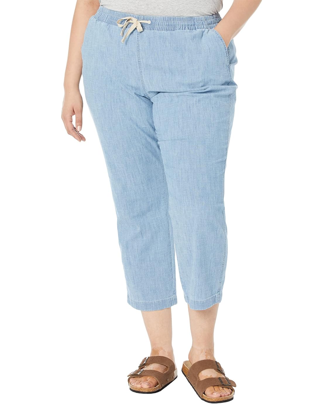 L.L.Bean Plus Size Lakewashed Chino Pull-On Chambray Pants Ankle