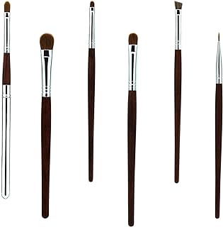 LOVCHU Yellow Wolf Tail Hair 6 Pieces Professional Makeup Eye Brush Set - with mahogany handles for Eyeshadow Cream Powder - Perfect for Blending Eye Highlighting and Shading Cosme