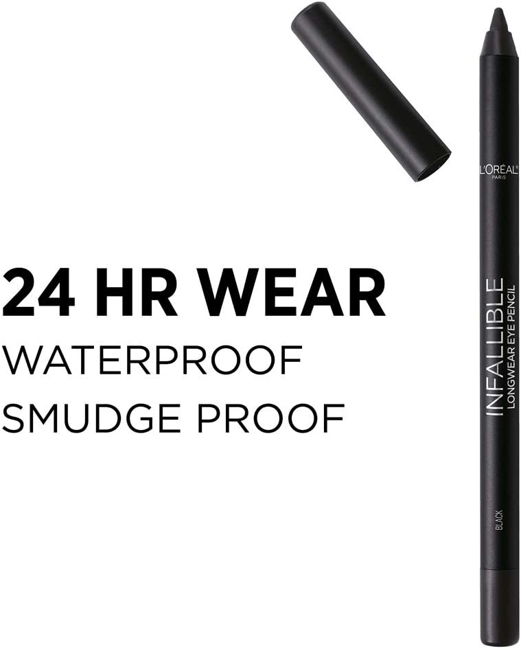  LOreal Paris Makeup Infallible Pro-Last Pencil Eyeliner, Waterproof and Smudge-Resistant, Glides on Easily to Create any Look, Black, 2 Count