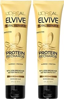LOreal Paris Hair Care Elvive Total Repair 5 Protein Recharge Leave In Conditioner Hair Treatment, Heat Protectant for Damaged Hair, 5.1 fl. oz, (Pack of 2)