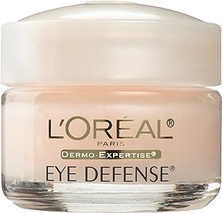 Eye Cream to Reduce Puffiness, Lines and Dark Circles, LOreal Paris Skincare Dermo-Expertise Eye Defense Eye Cream with Caffeine and Hyaluronic Acid For All Skin Types, 0.5 oz.