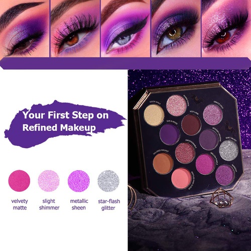  LUXAZA Purple Eyeshadow Palette 12 Colors Matte & Shimmer & Glitter with Eyeliner & Brushes,Coordinated & High Pigmented Professional Makeup pallet - Purple