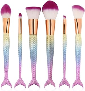 LWHao 6 Pieces Mermaid Makeup Brush Set Lovely Makeup Brush Kit for Girls Portable Beauty Cosmetic Tools Women Cosmetic Concealer Brush