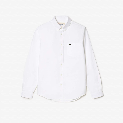 라코스테 Lacoste Menu2019s Buttoned Collar Oxford Cotton Shirt