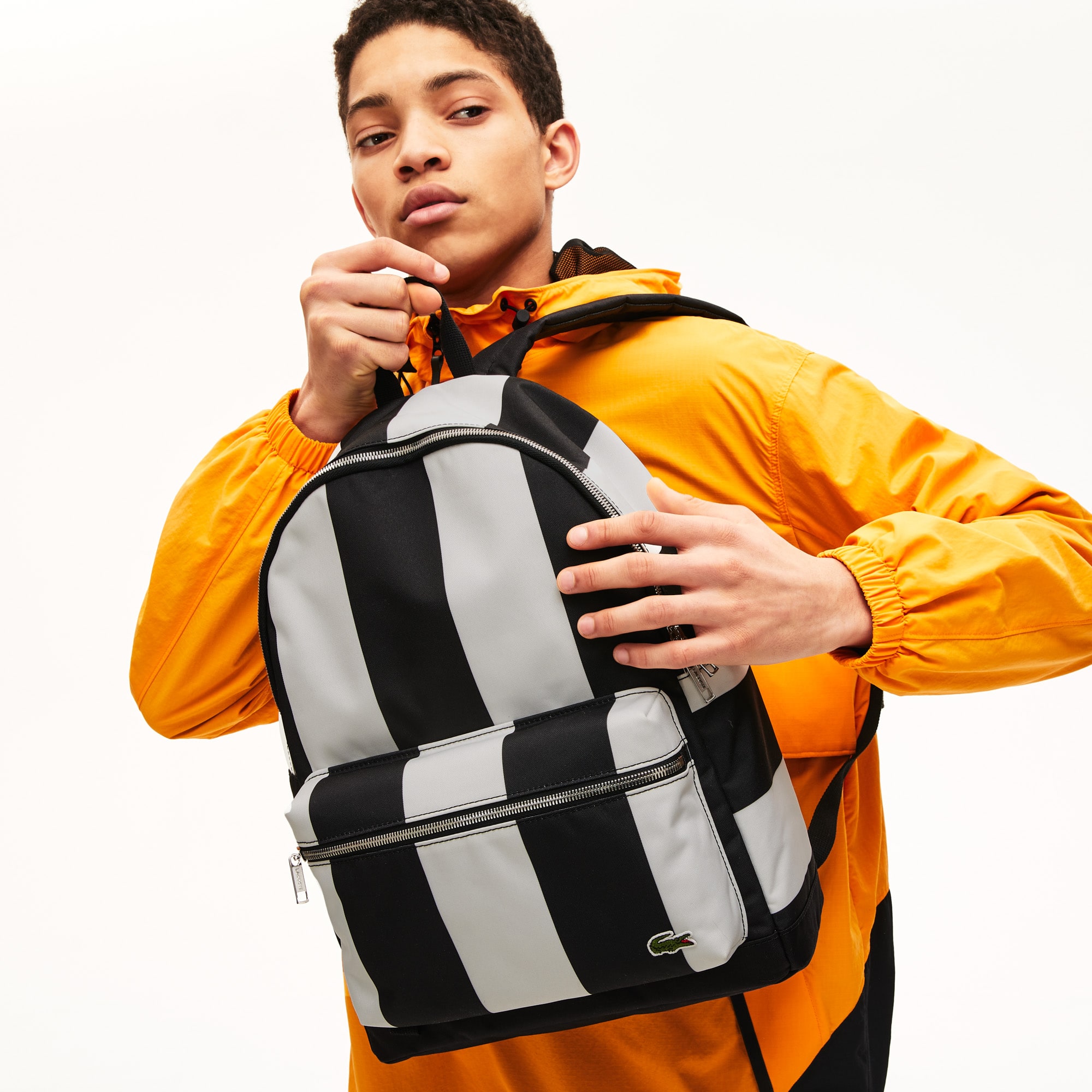 라코스테 Lacoste Mens LIVE Detachable Pouch Striped Backpack