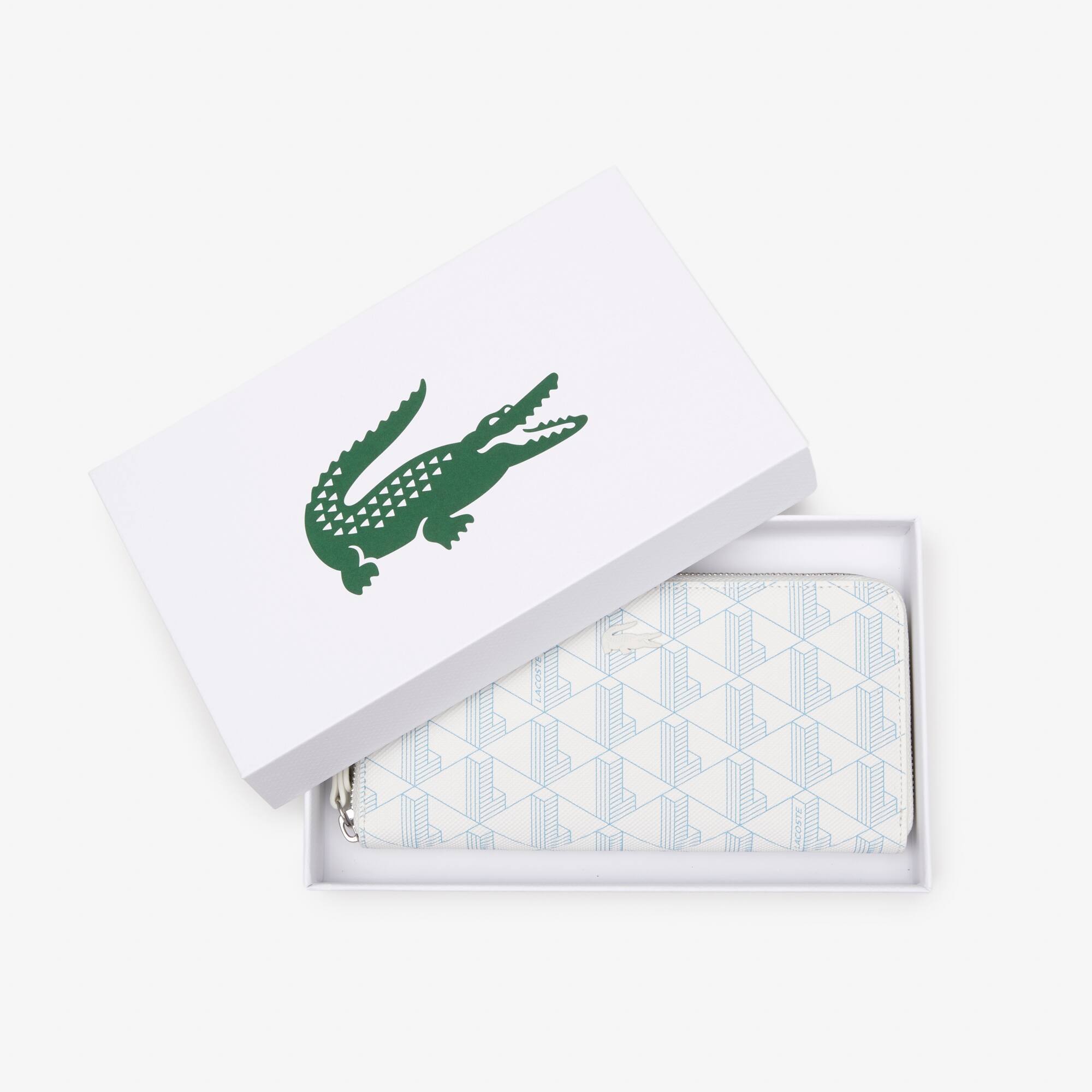 라코스테 Lacoste Womens Monogram Print Zip Wallet