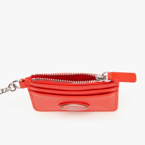 라코스테 Lacoste Womens Snap Hook Grained Leather Card Holder
