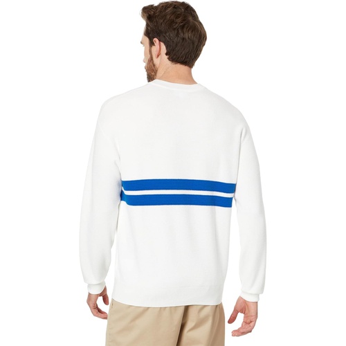 라코스테 Lacoste Long Sleeve Relaxed Fit V-Neck Sweater with Stripes