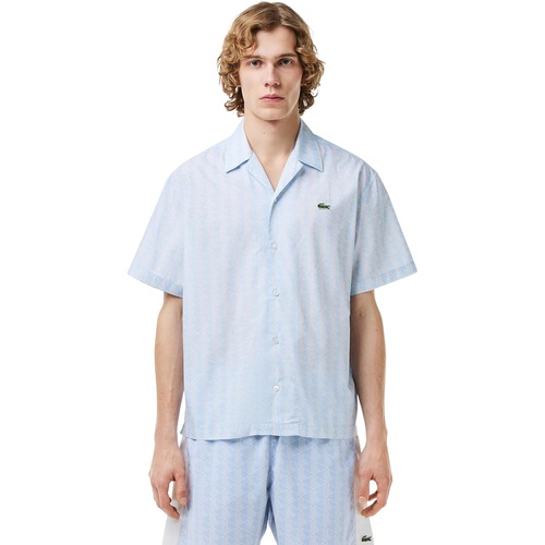 라코스테 Lacoste Short Sleeve Relaxed Fit Monogram Woven Shirt