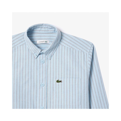 라코스테 Lacoste Kids Long Sleeve Two Toned Oxford Collared Button Down Shirt (Little Kid/Big Kid)
