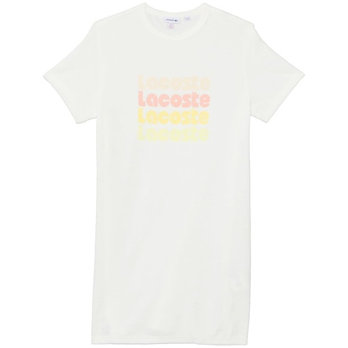 라코스테 Lacoste Kids Short Sleeve Crew Neck Gradient Lacoste Writing Tee Shirt Dress (Little Kid/Toddler/Big Kid)