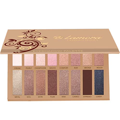  Lamora Best Pro Eyeshadow Palette Makeup - Matte Shimmer 16 Colors - Highly Pigmented - Professional Nudes Warm Natural Bronze Neutral Smoky Cosmetic Eye Shadows