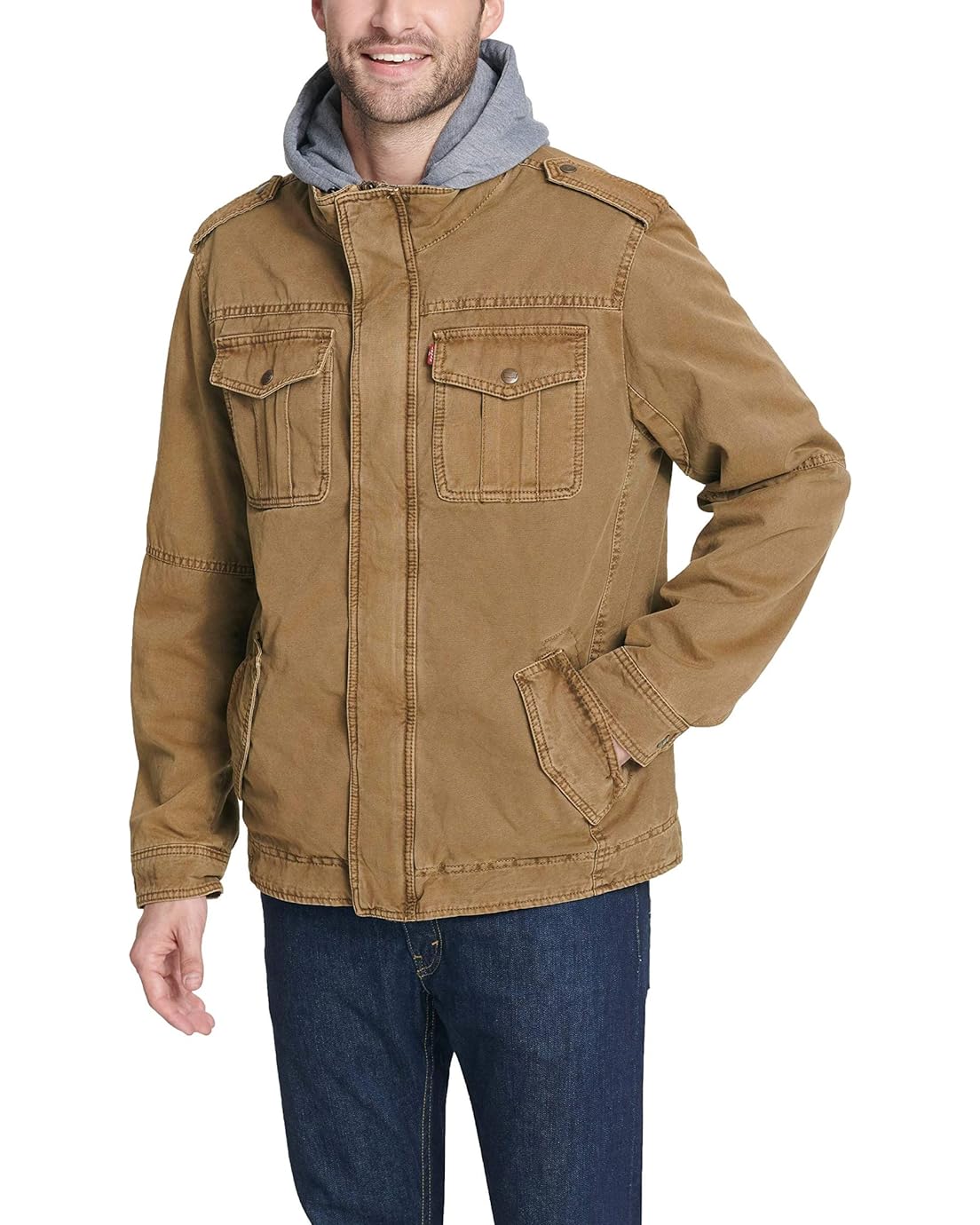 리바이스 Levis Mens Washed Cotton Hooded Military Jacket