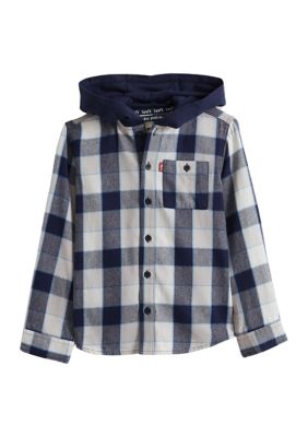 Boys 4-7 Flannel Hooded Button Up Shirt