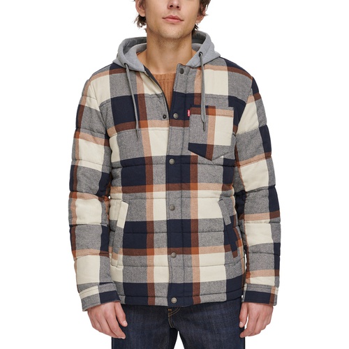 리바이스 Mens Cotton Quilted Shirt Jacket with Fleece Hood