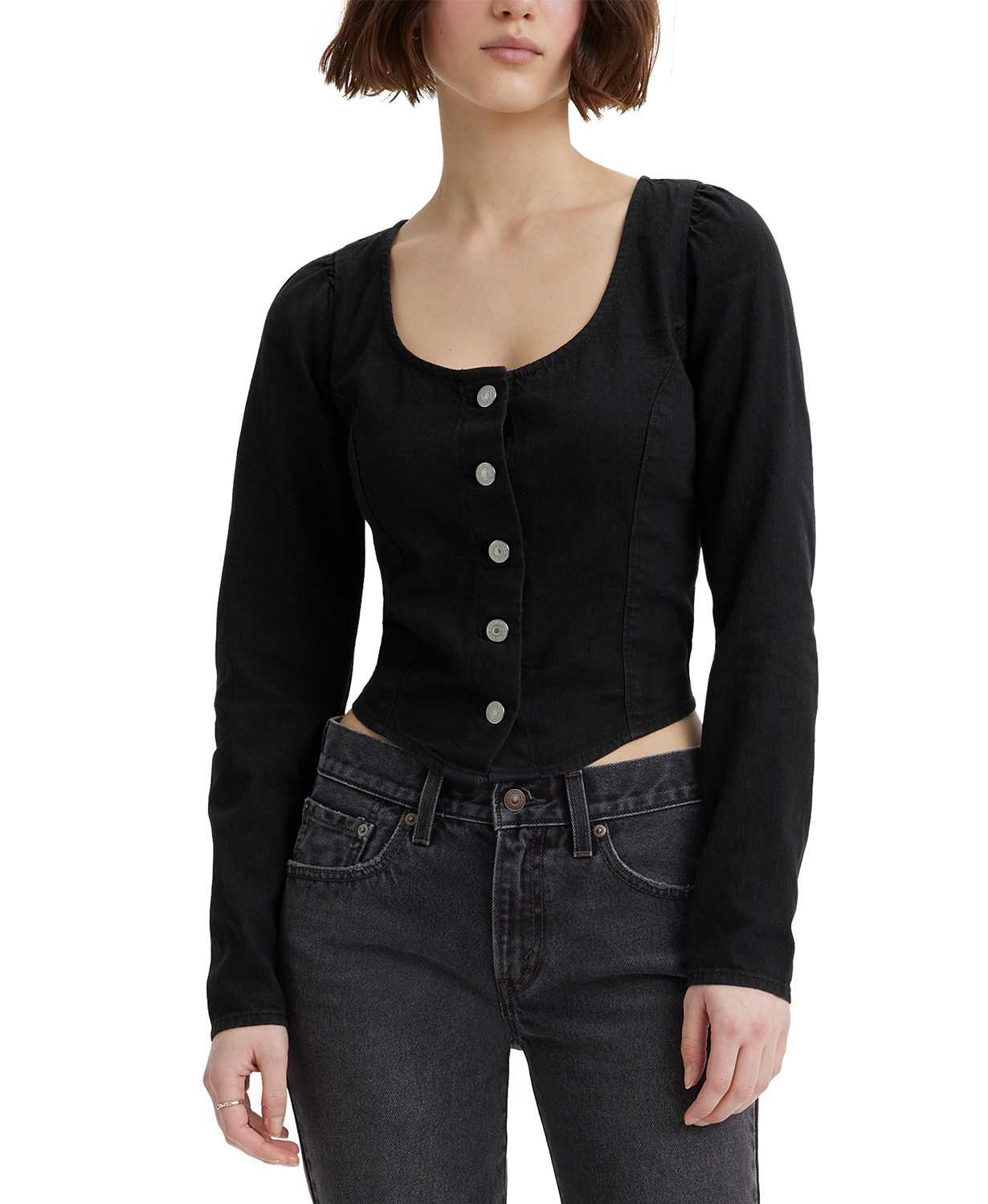 리바이스 Womens Daryn Cotton Long-Sleeve Corset Blouse