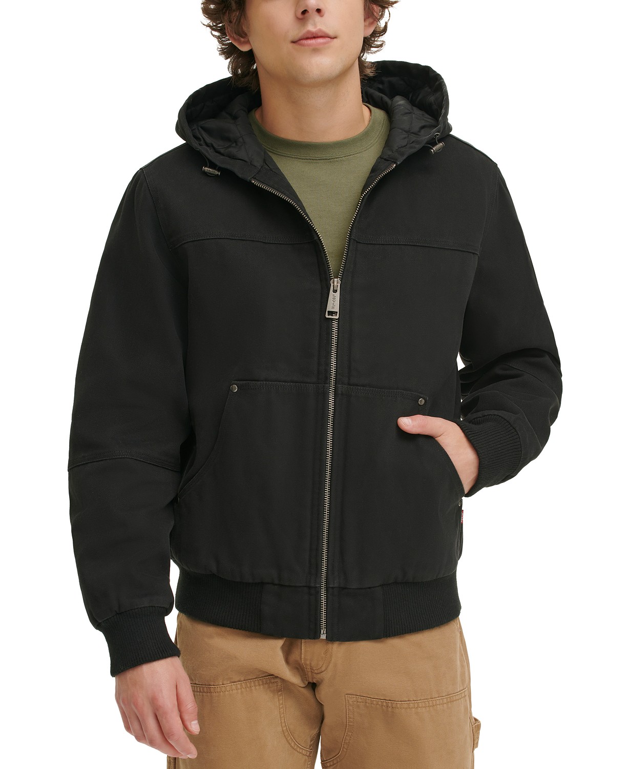 Mens Workwear Hoodie Bomber Jacket with Quilted Lining