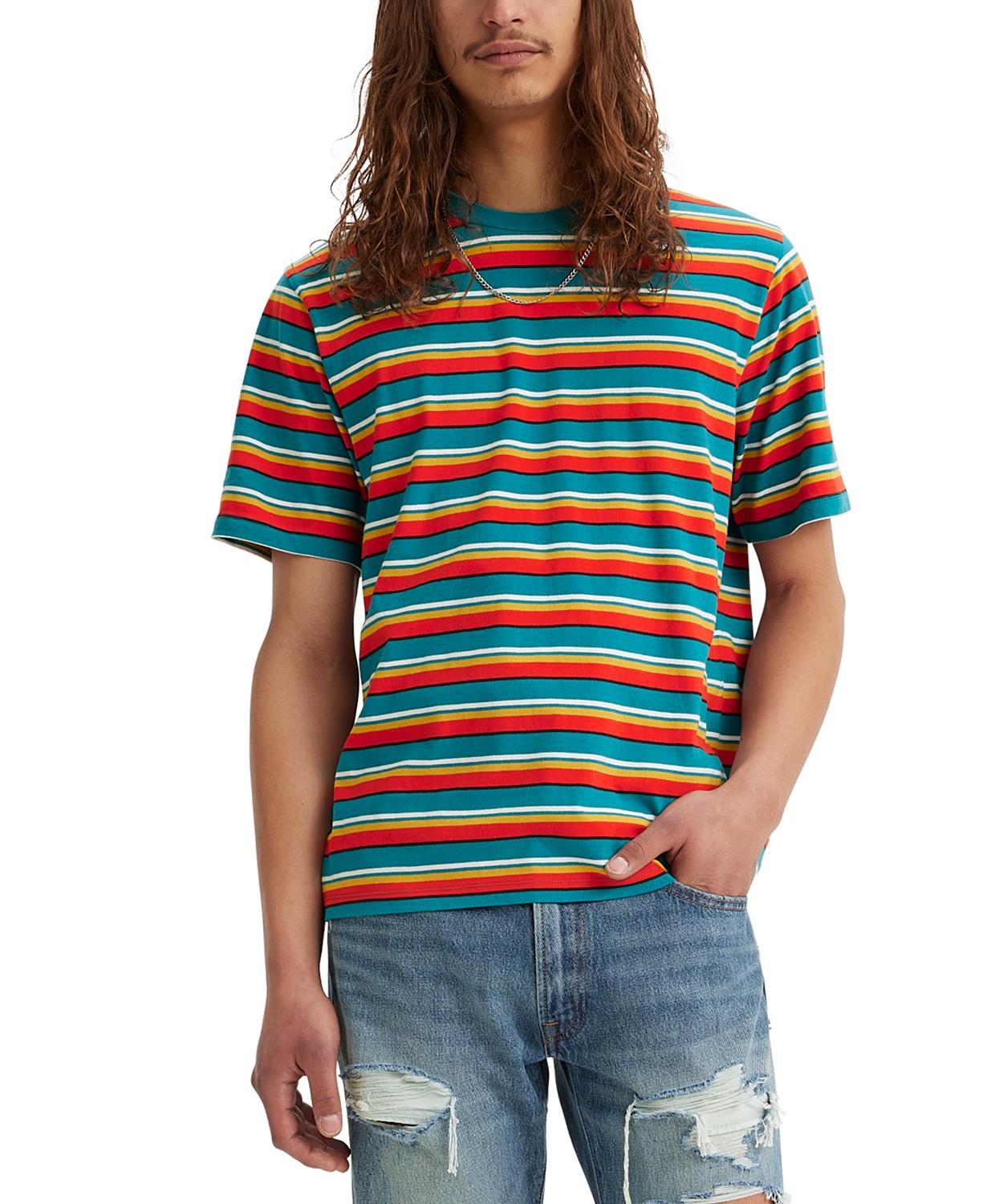Mens Relaxed-Fit Striped Short Sleeve Crewneck T-Shirt