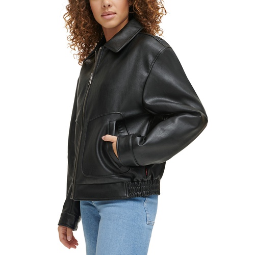 리바이스 Womens Retro Faux-Leather Bomber Jacket