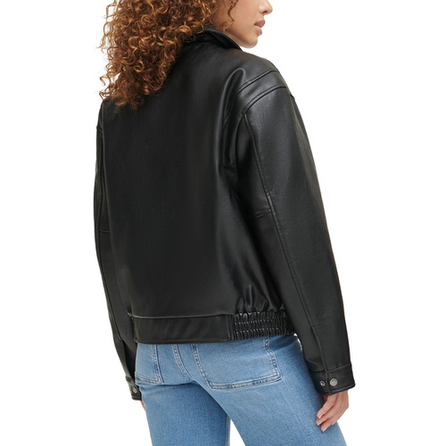 리바이스 Womens Retro Faux-Leather Bomber Jacket
