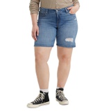 Plus Size Mid Length Distressed Denim Shorts