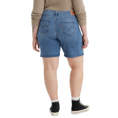 리바이스 Plus Size Mid Length Distressed Denim Shorts