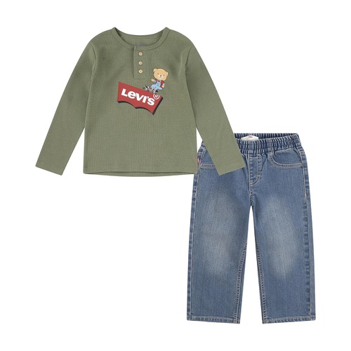 리바이스 Levis Kids Long Sleeve Thermal Henley and Denim Two-Piece Outfit Set (Little Kids)
