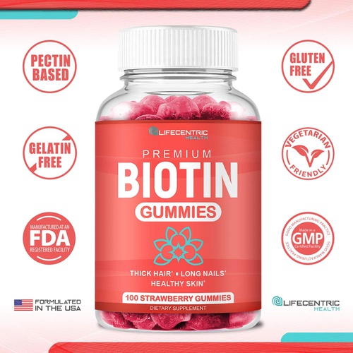  LifeCentric Health Biotin Gummies for Hair Growth Max Strength Biotin 10000mcg Prevents Thinning and Loss Chewable Biotin Supplement For Women Men and Kids 100 Count Vegan Hair Gummies for Hair Skin