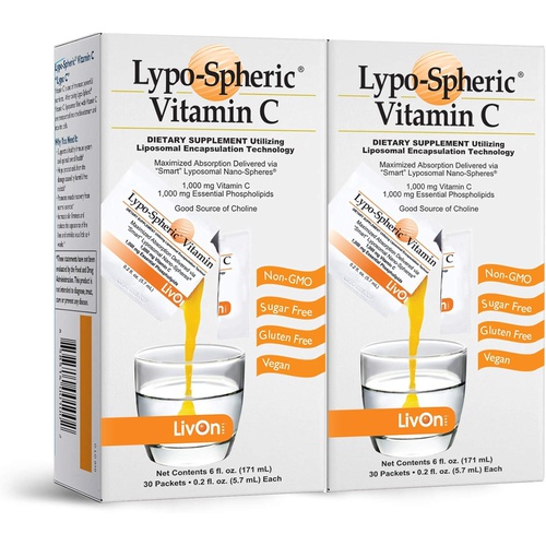  LivOn Laboratories LypoSpheric Vitamin C  2 Cartons (60 Packets)  1,000 mg Vitamin C & 1,000 mg Essential Phospholipids Per Packet  Liposome Encapsulated for Improved Absorptio