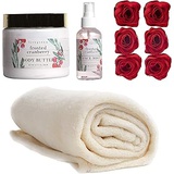 Live Green Bath and Body Set- Relaxing Spa Set with Blanket, Soap Petals, Cranberry Body Mist, and Moisturizing Body Butter