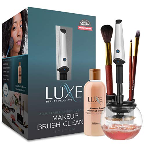 Luxe Makeup Brush Cleaner - 5oz Makeup Cleaning Solution Included |USB Charging Station| 3 Adjustable Speeds| Instantly Wash and Dry Your Makeup Brushes