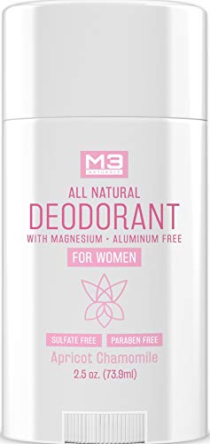 M3 Naturals All Natural Deodorant for Women with Magnesium, Apricot and Chamomile - Long-Lasting, Non-Toxic, Aluminum Free, Baking Soda Free, Paraben Free, Sulfate Free, Gluten Fre