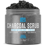 M3 Naturals Activated Charcoal Scrub Infused with Collagen and Stem Cell - Natural Exfoliating Body and Face Polish for Acne, Cellulite, Dead Skin, Scars, Wrinkles - Cleansing Exfo