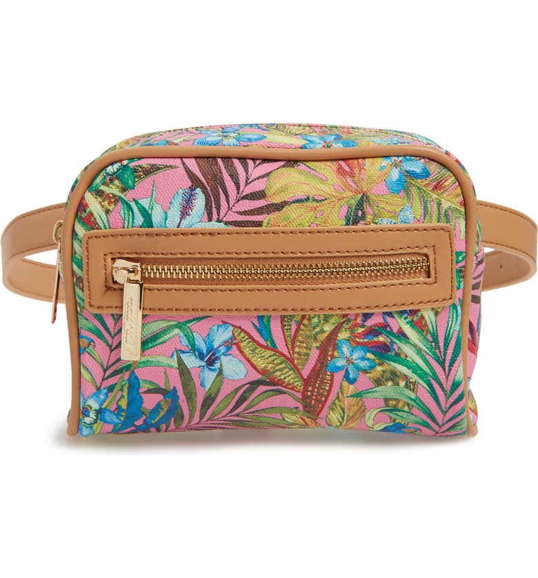 Mali + Lili Lacey Floral Convertible Vegan Leather Belt Bag_CAMEL/ HOT PINK FLORAL