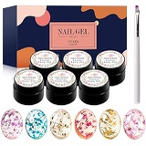 MEET ACROSS Dried Flower Gel - 6 Colors Flower Fairy Gel Nail Polish Natural Dried Flowers Soak Off UV LED Nail Gel Varnish Nail Art Decoration with Brushes