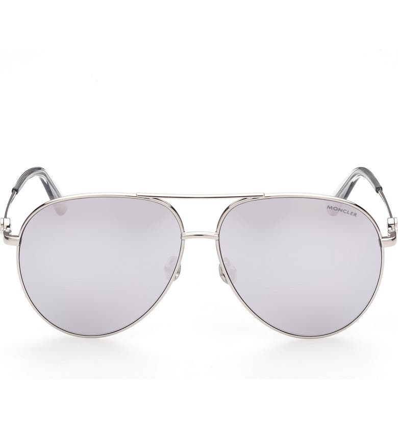 몽클레르 Moncler 60mm Mirrored Polarized Pilot Sunglasses_SHINY PALLADIUM / SMOKE MIRROR