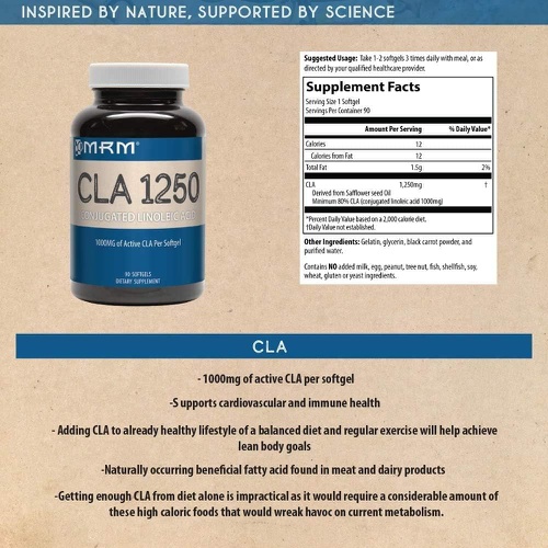  MRM Nutrition CLA 1250 Keto Friendly 80% CLA High Potency 1000mg CLA per Capsule Healthy fats Gluten-Free 30 Servings
