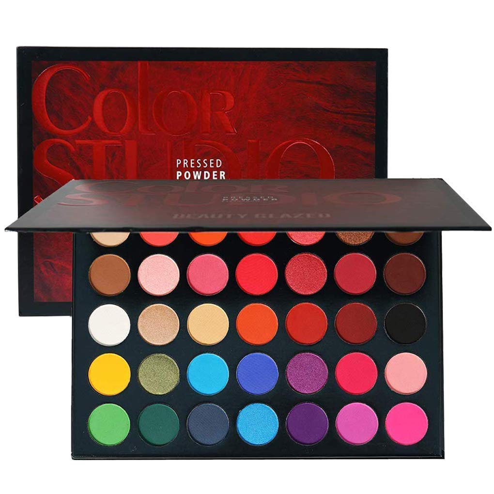  MYUANGO Sweatproof Matte and Shimmer Eyeshadow Make up Palettes Highly Pigmented 35 Colors Professional and Home Make up Christmas Palette Blendable Pressed Powder Eye Shadow