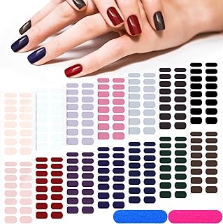 Maitys 14 Sheets 224 Pieces Color Nail Polish Strips Stickers Self-Adhesive Full Nail Wraps Decals Strips Manicure Kits Nail Art Designs with 2 Pieces Nail Files for Women Girls DIY Nail
