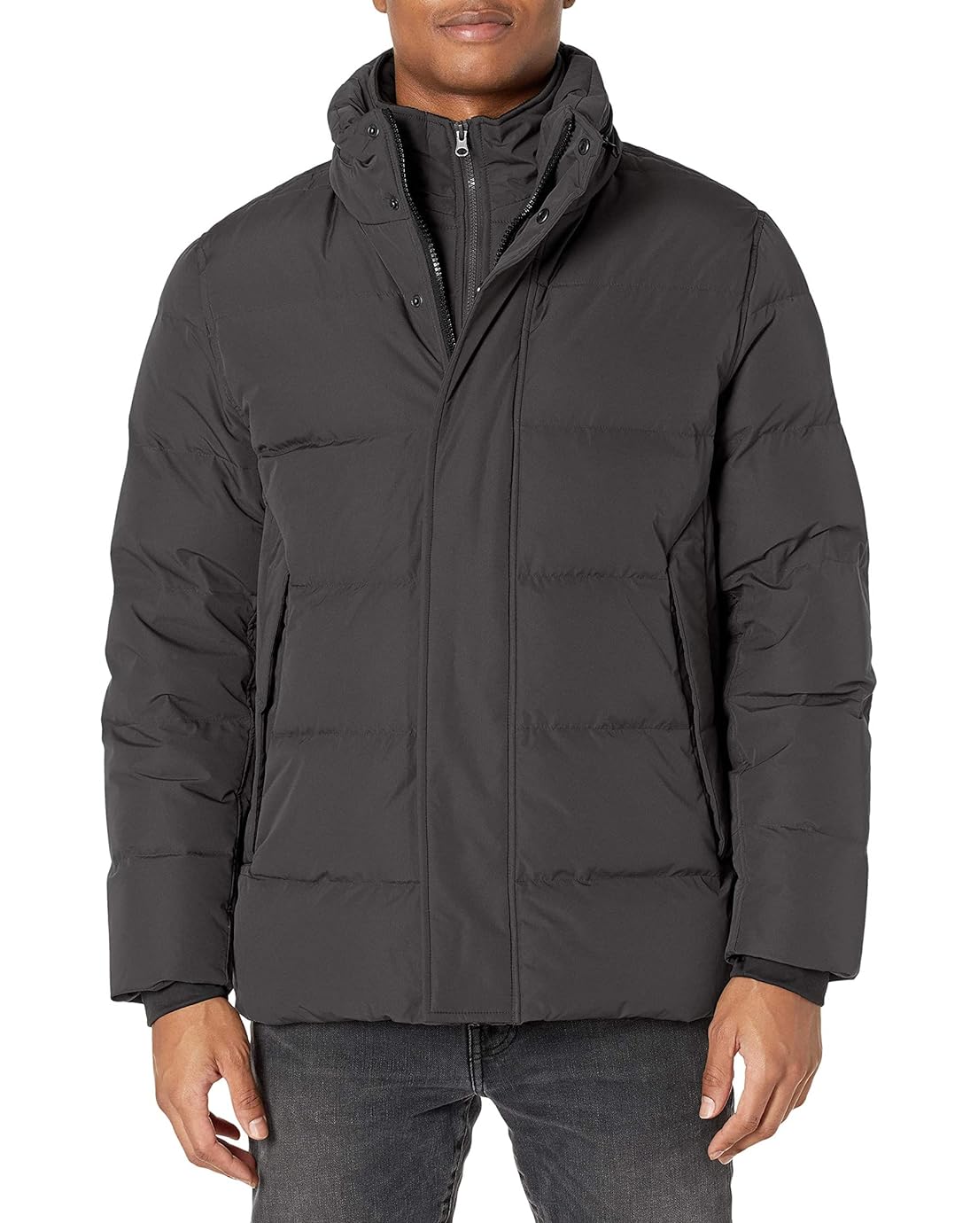 Marc New York by Andrew Marc Mens Stratus 315 Down Ajcket with Hidden Hood, Attached Bib and Neoprene Details