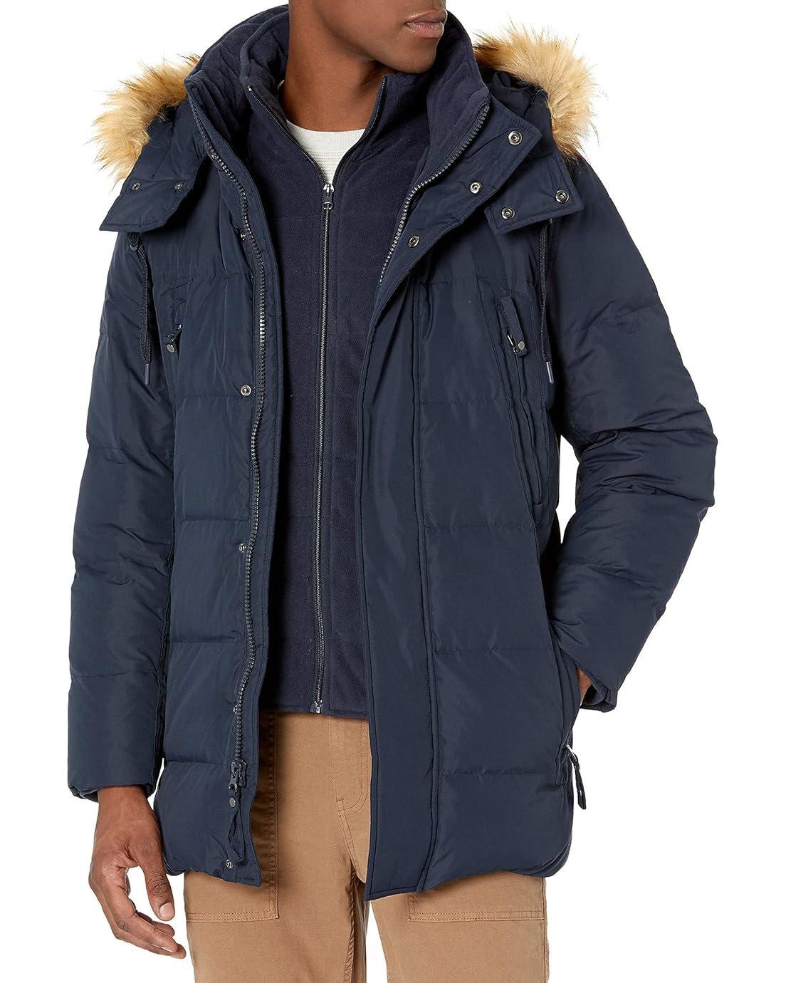 Marc New York by Andrew Marc Mens Conway Hooded Matte Shell Parka Jacket with Removable Faux Fur