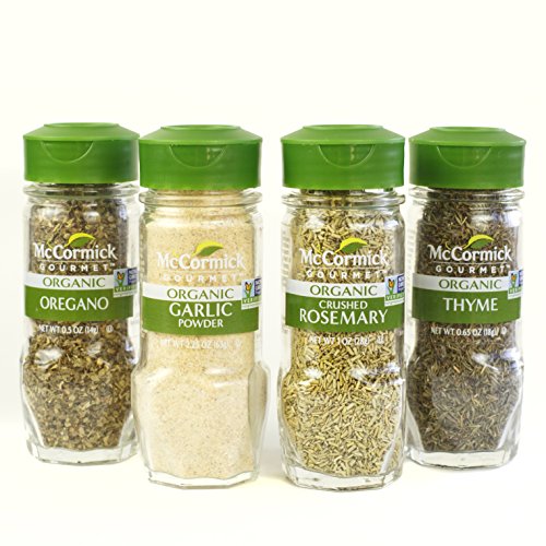 McCormick Gourmet Organic Garlic & Herbs Everyday Basics Variety Pack (Oregano, Garlic Powder, Crushed Rosemary, Thyme), 0.05 lb