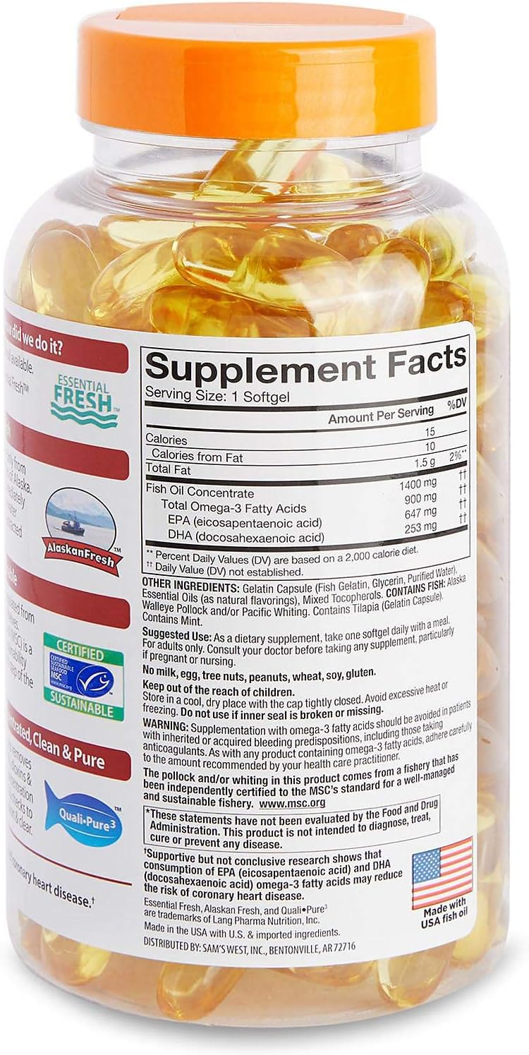  Members Mark - Omega 3, Fish Oil 1400 mg (900 mg EPA/DHA), Enteric Coated, 150 Softgels