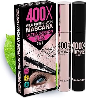 Mia Adora 400X Pure Silk Fiber Lash Mascara [Ultra Black Volume and Length], Longer & Thicker Eyelashes, Waterproof, Long Lasting, Instant & Very Easy to Apply, Smudge-proof, Hypoallergenic,