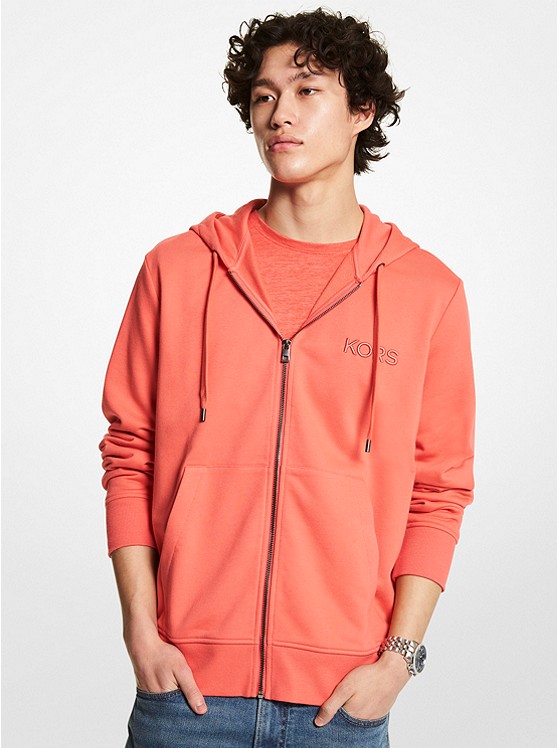 Michael Kors Mens Embroidered Logo Cotton Terry Zip-Up Hoodie