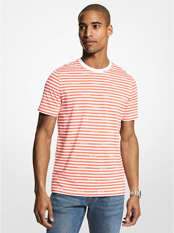 Michael Kors Mens Logo Striped Cotton Jersey T-Shirt